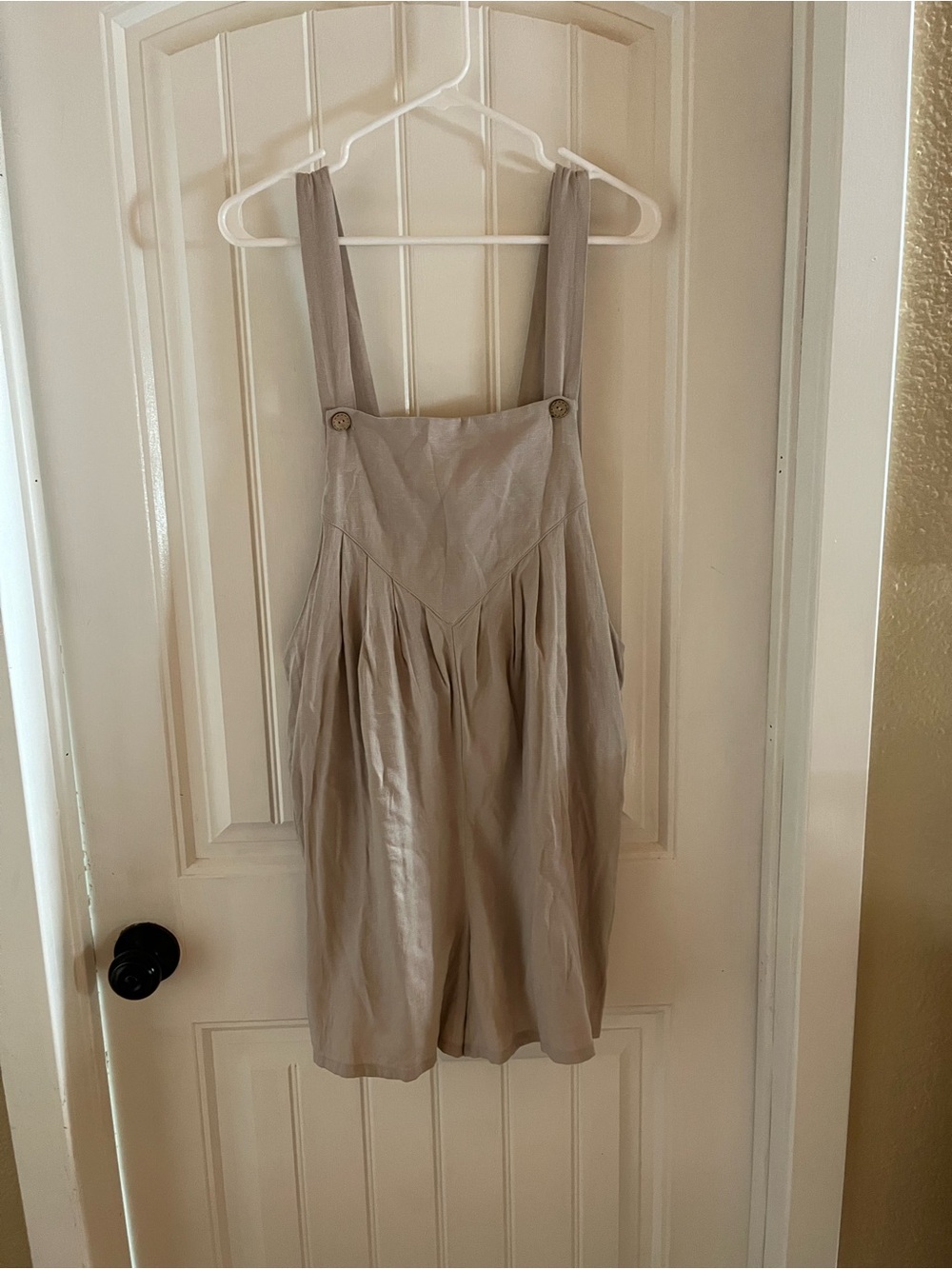 MACARON Beige Suspender Romper